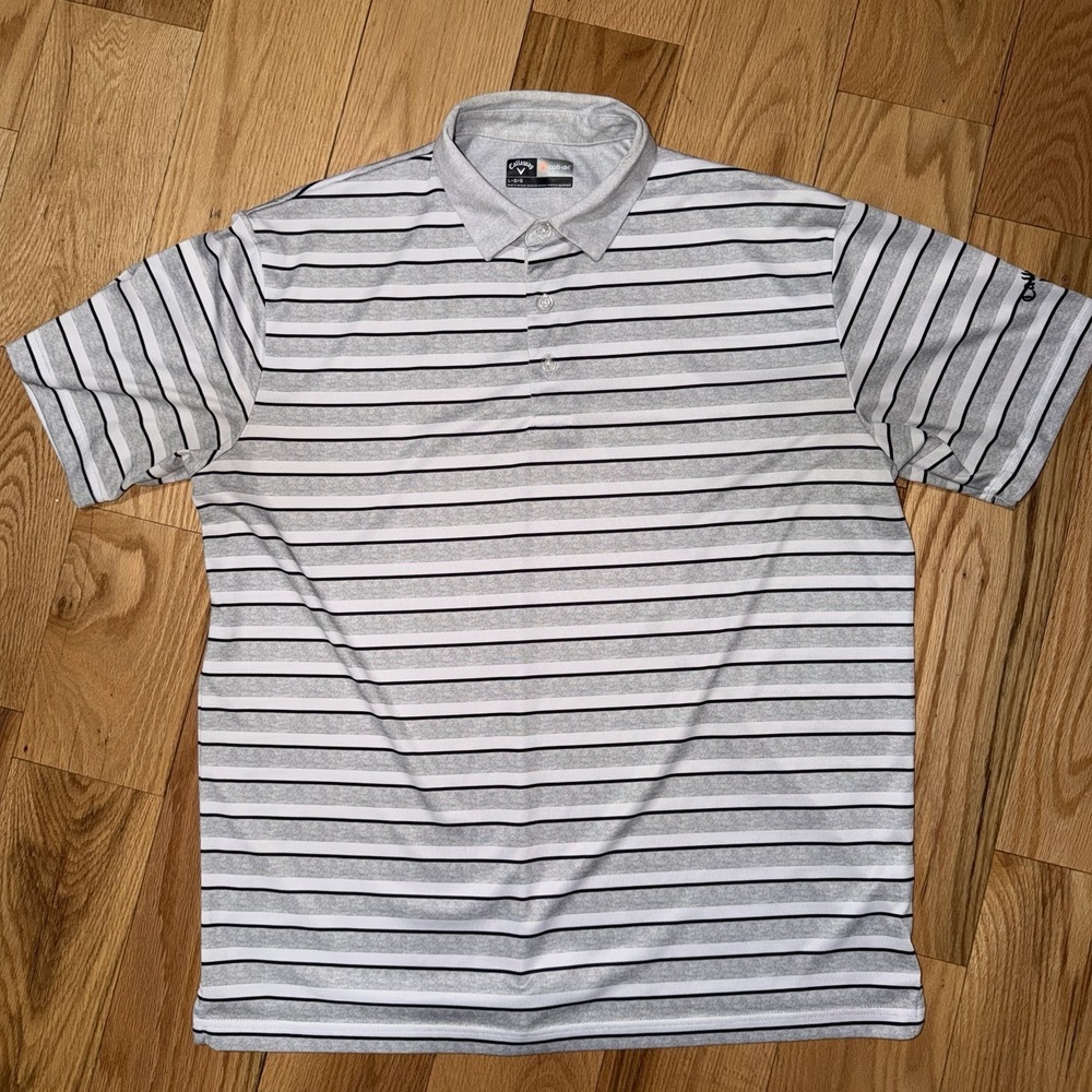 Callaway Opti-Dri Mens Golf Polo Shirt White Grey And Black Stripes Size Large